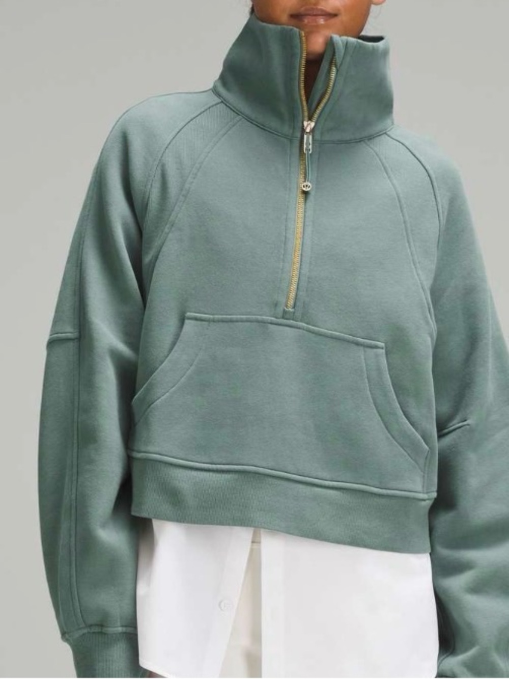 lululemon athletica Sage Green Pullover Cowl Zip Turtleneck